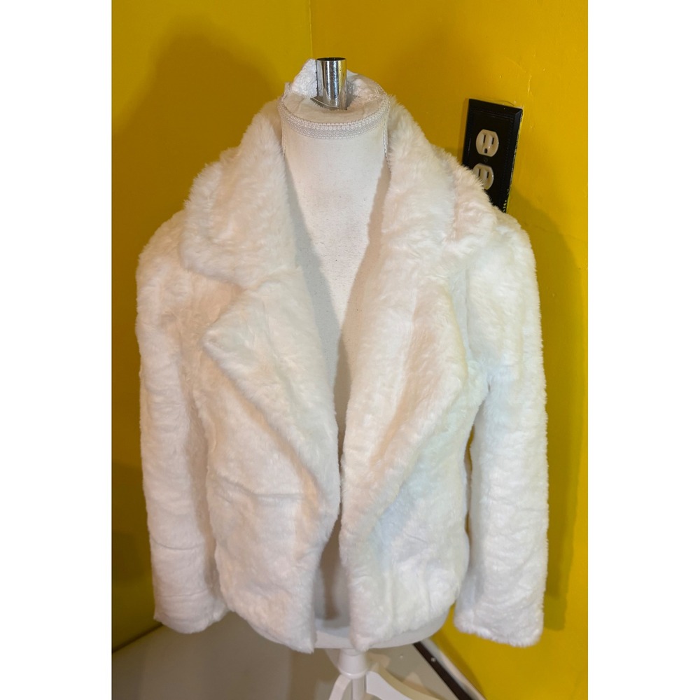Allegra K White Faux Fur Jacket Women's Size XS NWT Cropped Lapel Collar Coat
